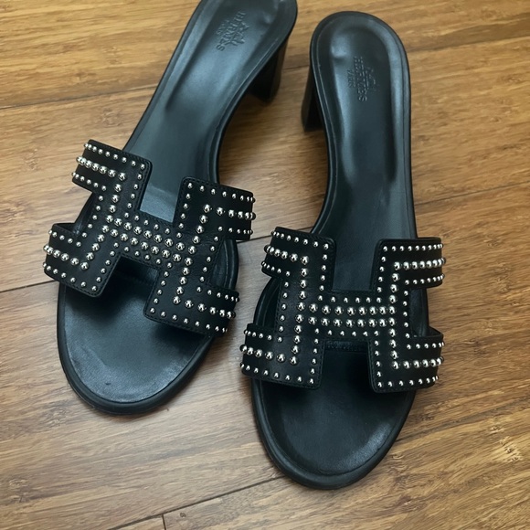 Hermes Shoes - Hermes Oran Black Studded Women's Sandals